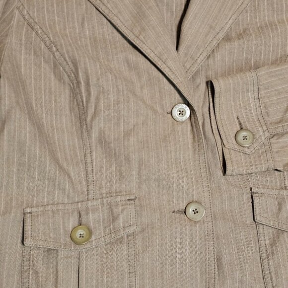 Sonoma Women’s XL Tan Pink Stripe Herringbone Cotton Jacket Lightweight Unlined - Picture 5 of 13